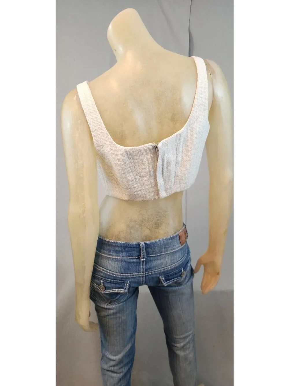 Altar'D State Ivory Cropped Beaded Tank Top Cami Camisole SMALL Womens NEW - Picture 4 of 7